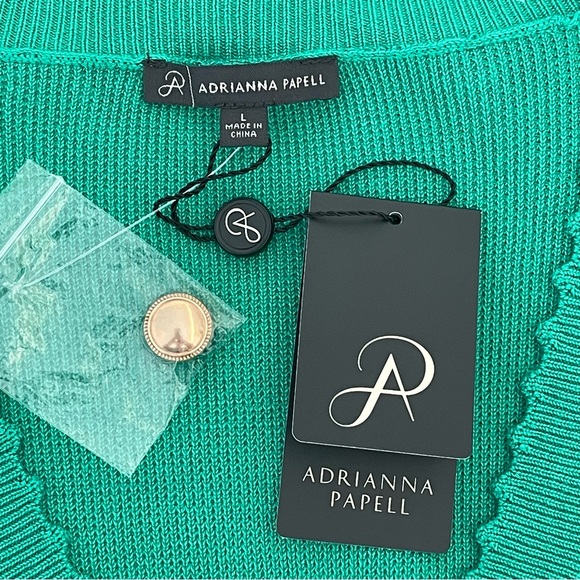 Adrianna Papell Cardigan Sweater Scallop Trims Gold Buttons Faux Front Pockets - Picture 8 of 13